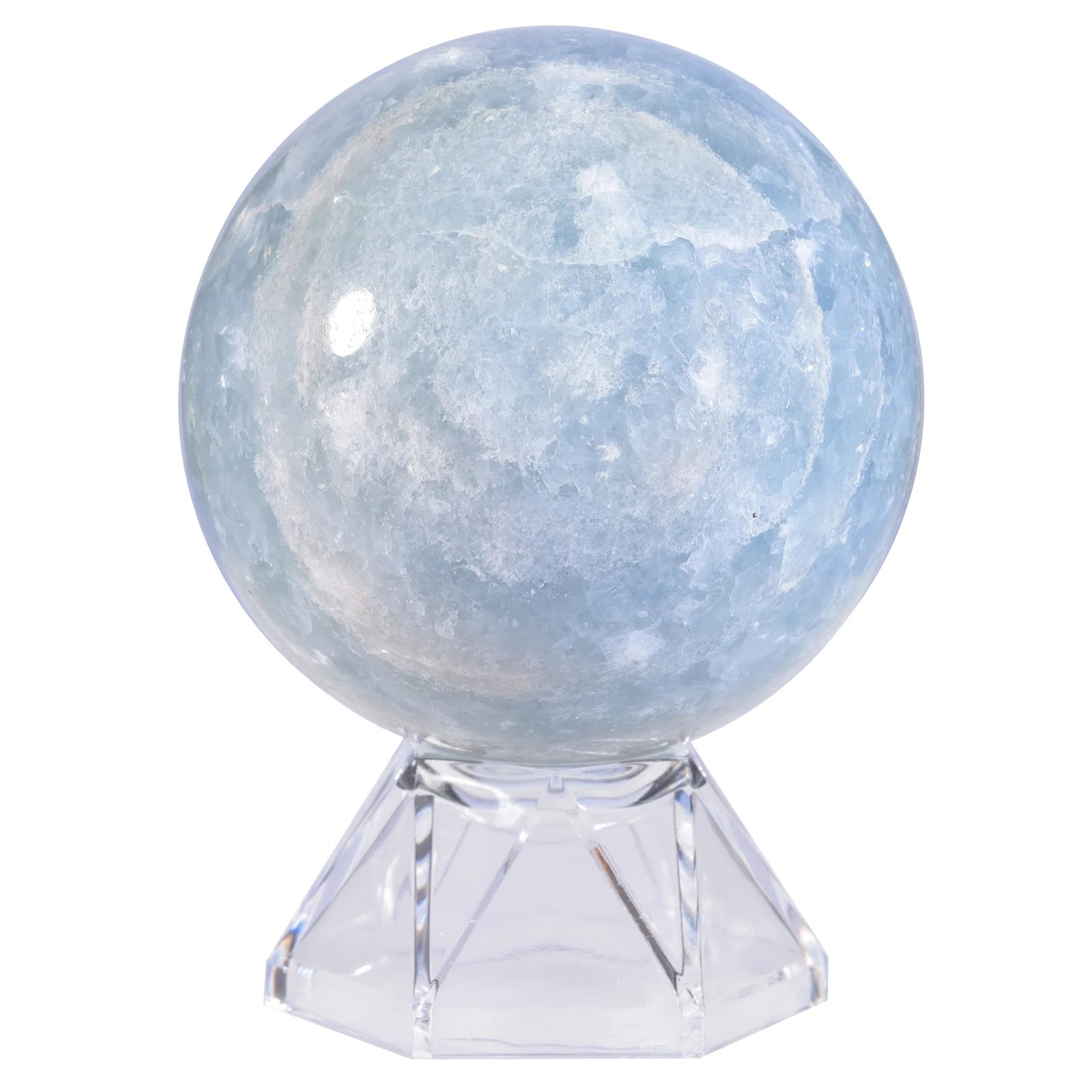 TUMBEELLUWA Natural Blue Celestite Crystal Ball With Acrylic Stand Reiki Healing Gemstone Sphere Sculpture For Home Decor