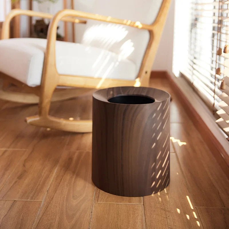 Trash Can Home Living Room Bedroom Light Luxury Creative Retro Chinese Imitation Wood Grain Double Layer Coverless Trash Basket