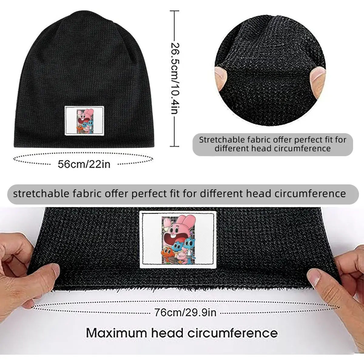 The Amazing World Of Gumball Waffle Knit Fleece Lined Beanie with PU Leather Patch Unisex Warm Winter Soft Cap