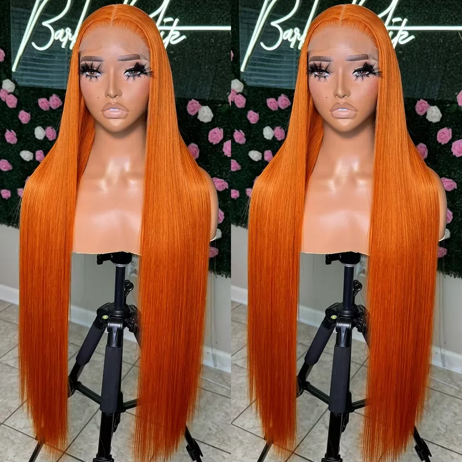 

Orange Ginger Brazilan 100% Human Hair Wig Straight 13x4 Frontal Hd Transparent Lace Front Remy Wigs For Women