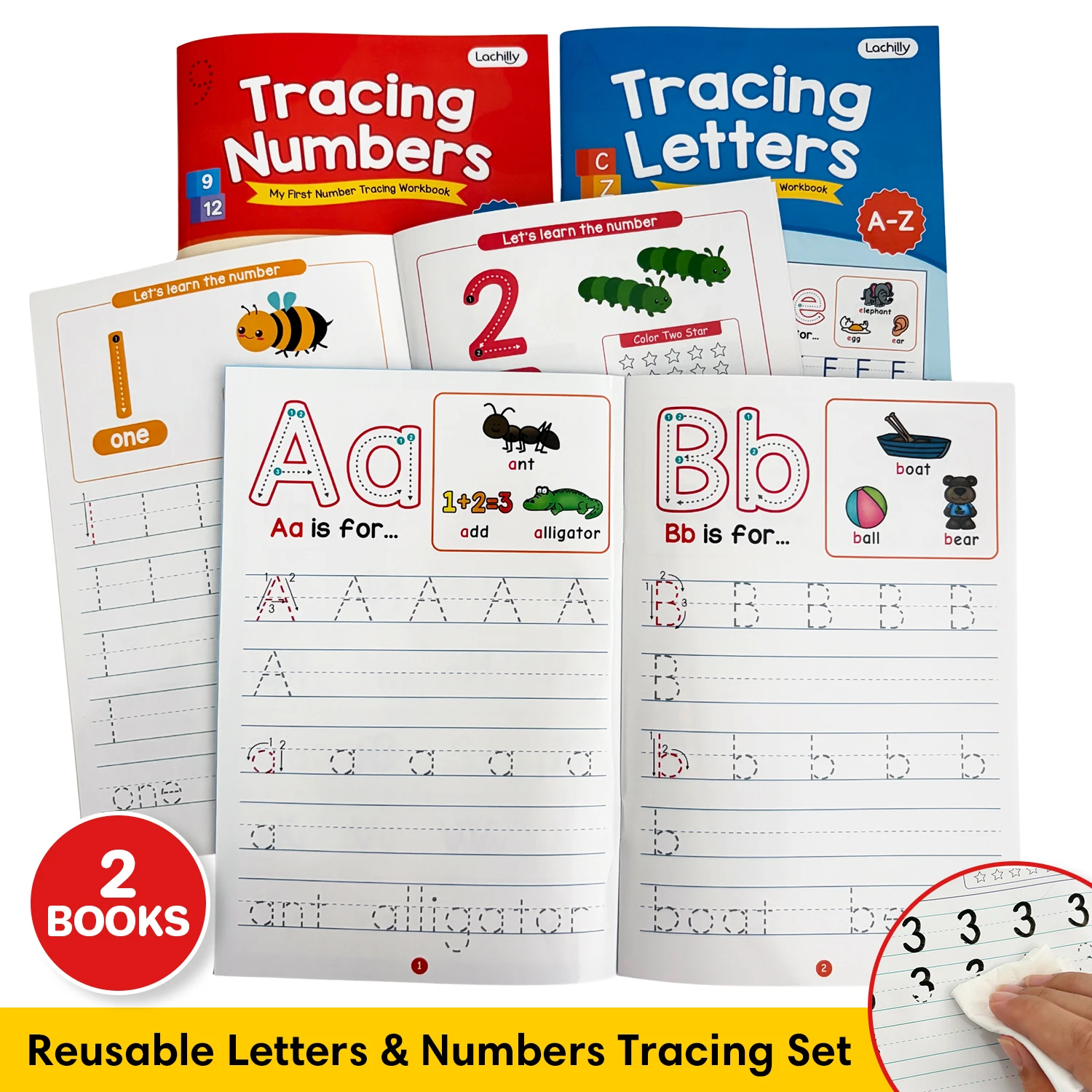 Dry Erase Alphabet Number Workbooks for Kids School Supplies English Letters A-Z and Math Numbers 1-100 Tracing Practice Books