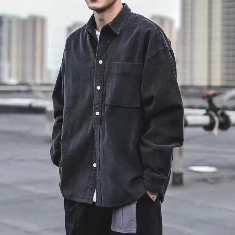 Men Corduroy Shirt Coat Long Sleeves Tops Spring and Autumn Japanese Style Chao Pai Leisure Loose and Comfortable Versatile Pi