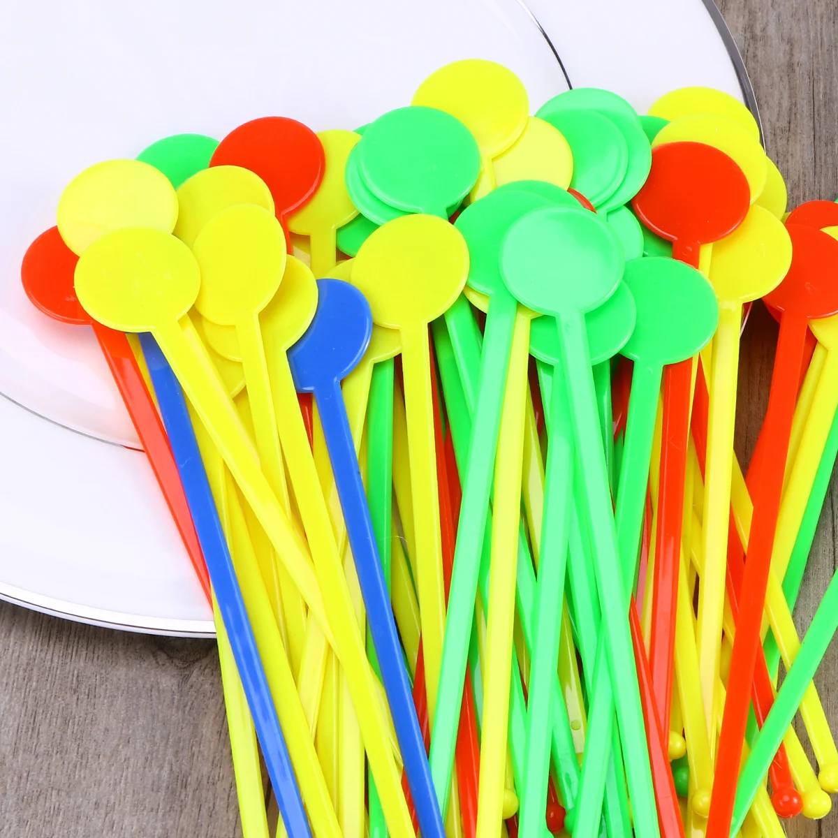 

80Pcs Acrylic Colorful Round Head Swizzle Sticks Beverage Stirrers for Coffee Juice Wine Cocktail Decoration Reusable Acrylic