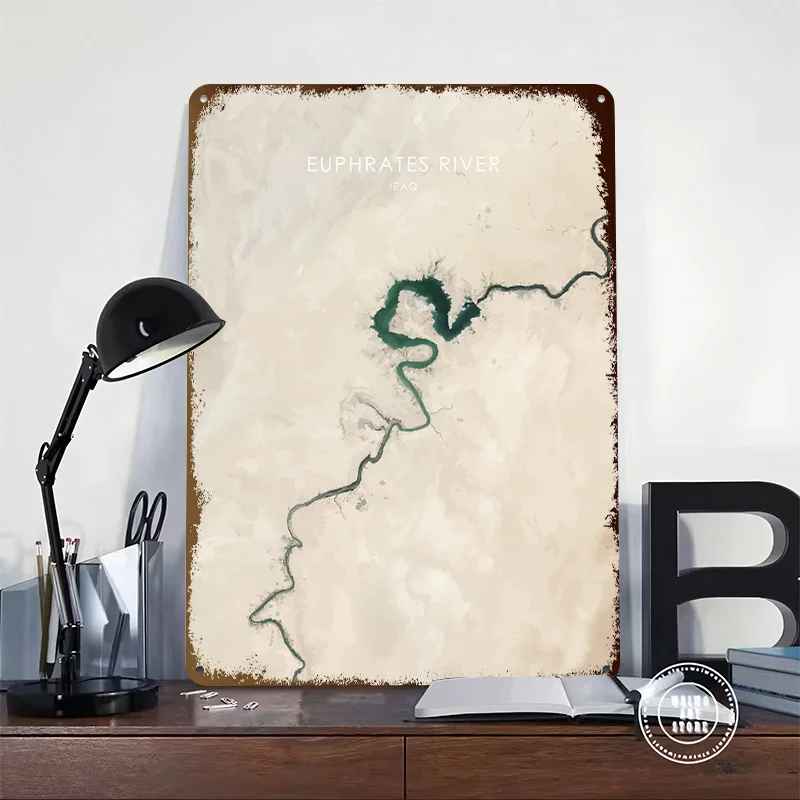 Euphrates River Iraq Art Personalized 3D Textured Metal Poster Wall Art Tinplate Sign for Coffee Bar Accessories Wand Deko Decor