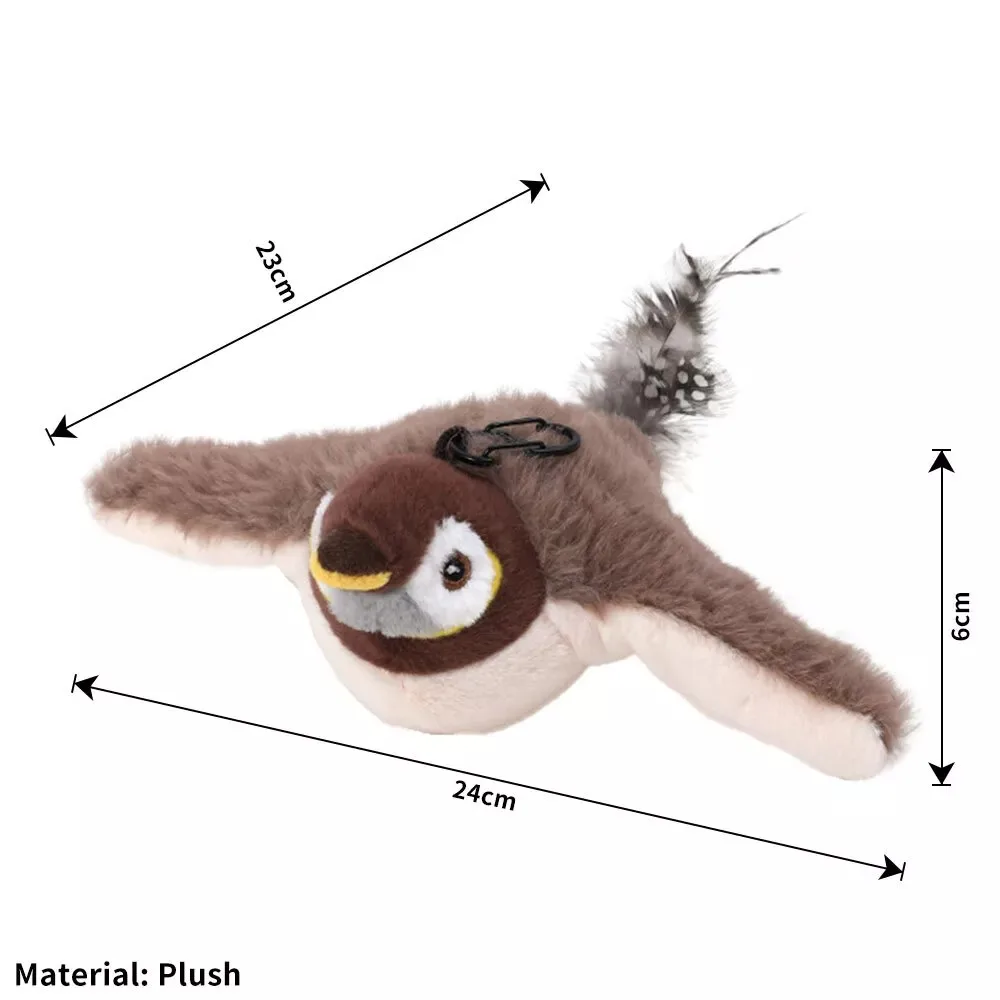 Electronic Flapping Bird Sparrow Cat Toy USB Vivid Chirping Interactive Flying Bird Cat Toys Touch-Activated Hangable