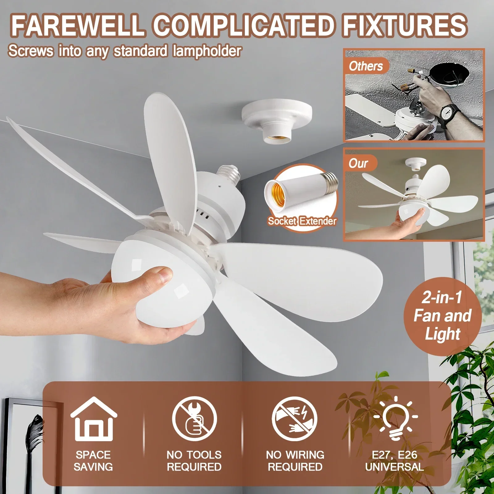 LED 30W Ceiling Fan Light LED  Fan Ceiling Light with Remote Dimming Function Suitable for Living Room  Study  and Home Use