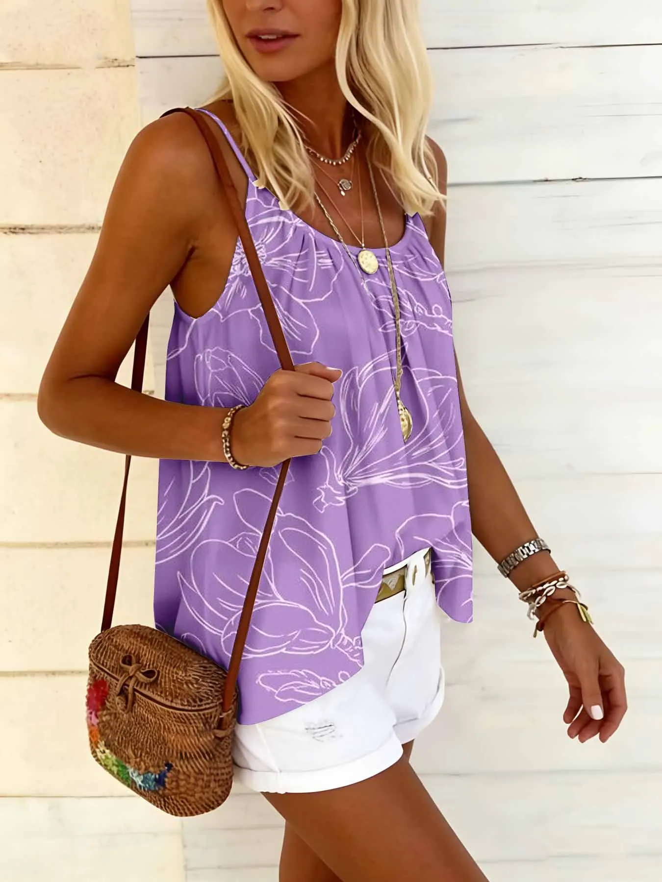 Sommerliches, lockeres Camisole-Top mit Rundhalsausschnitt, bequem, hautfreundlich, lässig, vielseitig, temperamentvolles Oberteil für Damen – Detail 14