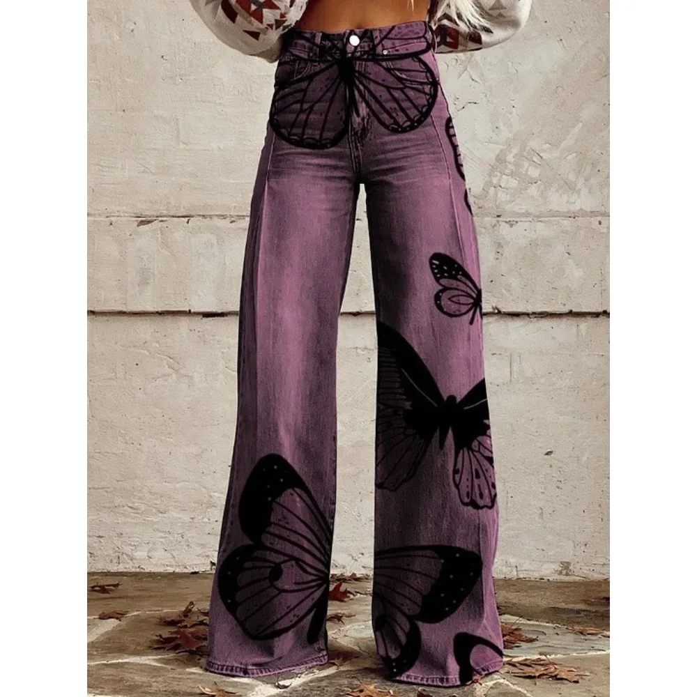 Damen Boho Blumenmuster High-Waist Weite Hose Retro Y2K Western Lässige Loose-Fit Hose mit Taschen Sexy Mädchenhafte Streetwear – Detail 19