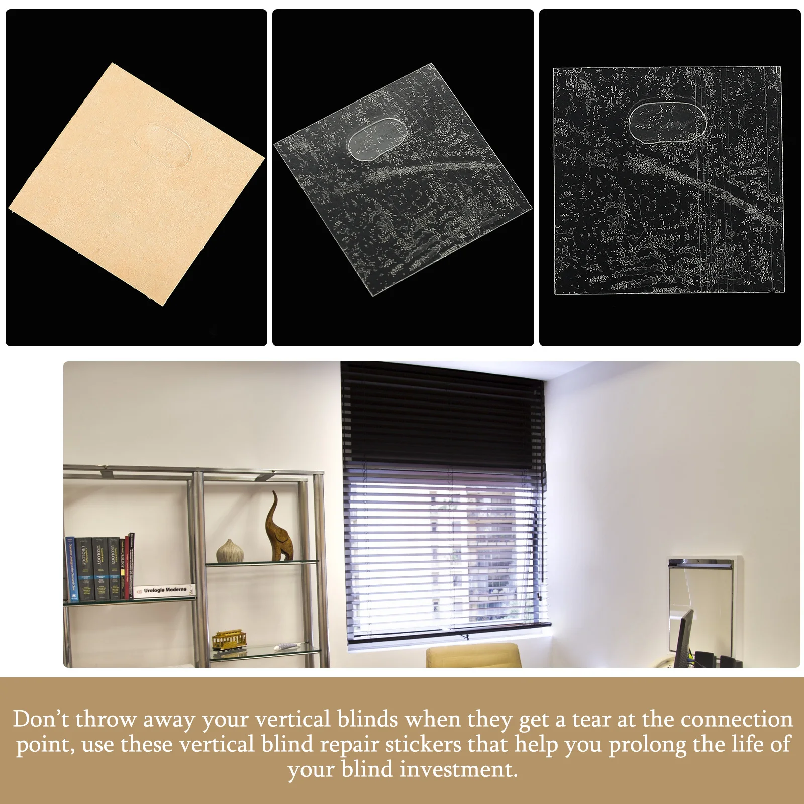 

40Pcs Vertical Blind Repair Tabs Transparent Strong Adhesive PVC Stickers Easy Use for Vertical Blinds Replacement Slats Repair