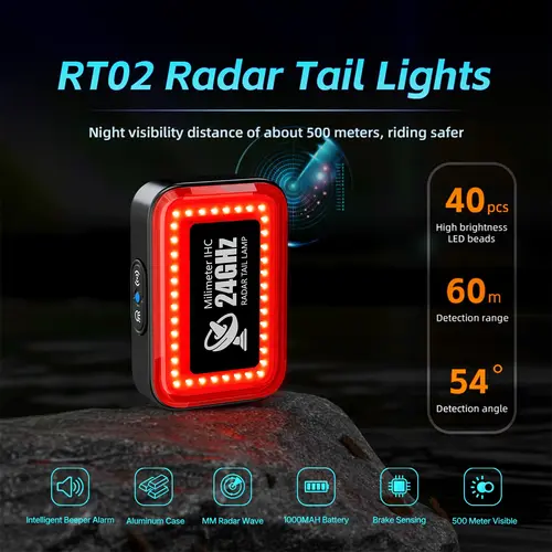 Imagen 2 del producto CYCLAMI-luz trasera de freno inteligente para bicicleta de montaña, Radar de bicicleta de carretera, resistente al agua, carga USB, luz trasera de advertencia de sonido para ciclismo