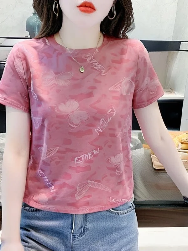 

Loose Fashionable Korean Style Short Sleeve Women's T-shirt Printed Casual Top Versatile Summer New Arrival Maternity Wear