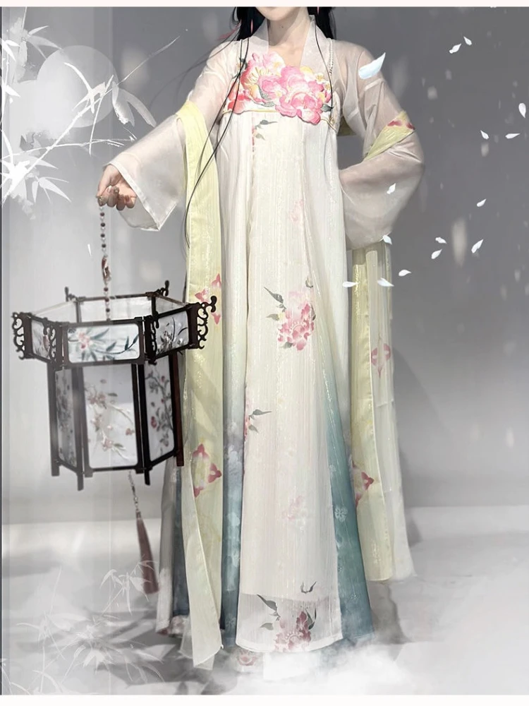 원래 중국 전통 여성 Hanfu 드레스 당나라 스타일 세련된 2025 인쇄 고대 코스프레 댄스 우아한 공주 의상