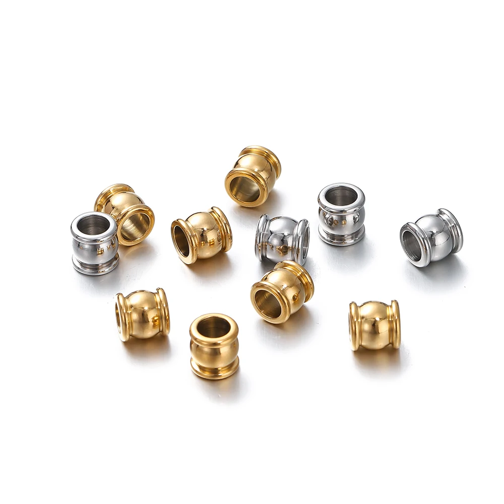 10pcs 4-10mm Stainless Steel Gold Color Big Hole Bead Charm Loose Bead for DIY Jewelry Beads Craft Bracelet Necklace Accessories