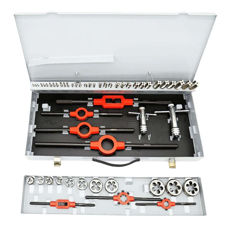 

56pcs M3~M20 Tool Set HSS M2 Hand Tap and Die Set in Grey Metal Box Hand Tool DIY Kit Homeuse