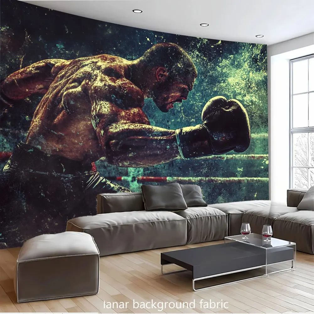 Boxer Punch Power Muscle Sweat Ring Fight Sports Motivation Wall Tapestry 2D Planar Fabric for Gym Man Cave Workout Room