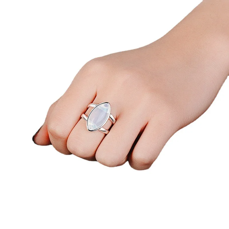 S925 Sterling Silver Moonstone Ring Punk Style Exaggerated Hand Jewelry Hot Selling Retro