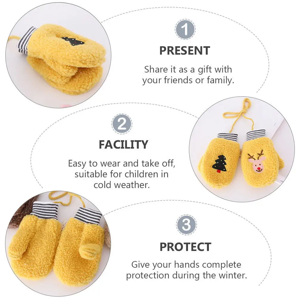 

1 Pair Baby Hanging Neck Winter Gloves Toddlers Cartoon Full Finger Knitted Mittens Random Lovely Warm Gloves