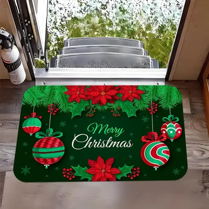 سجادة ترحيب غير قابلة للانزلاق بطابع عيد الميلاد من VIKAMA - أنماط احتفالية (الحلوى والأشجار والكرات والأجراس) لديكور سجادة باب المدخل