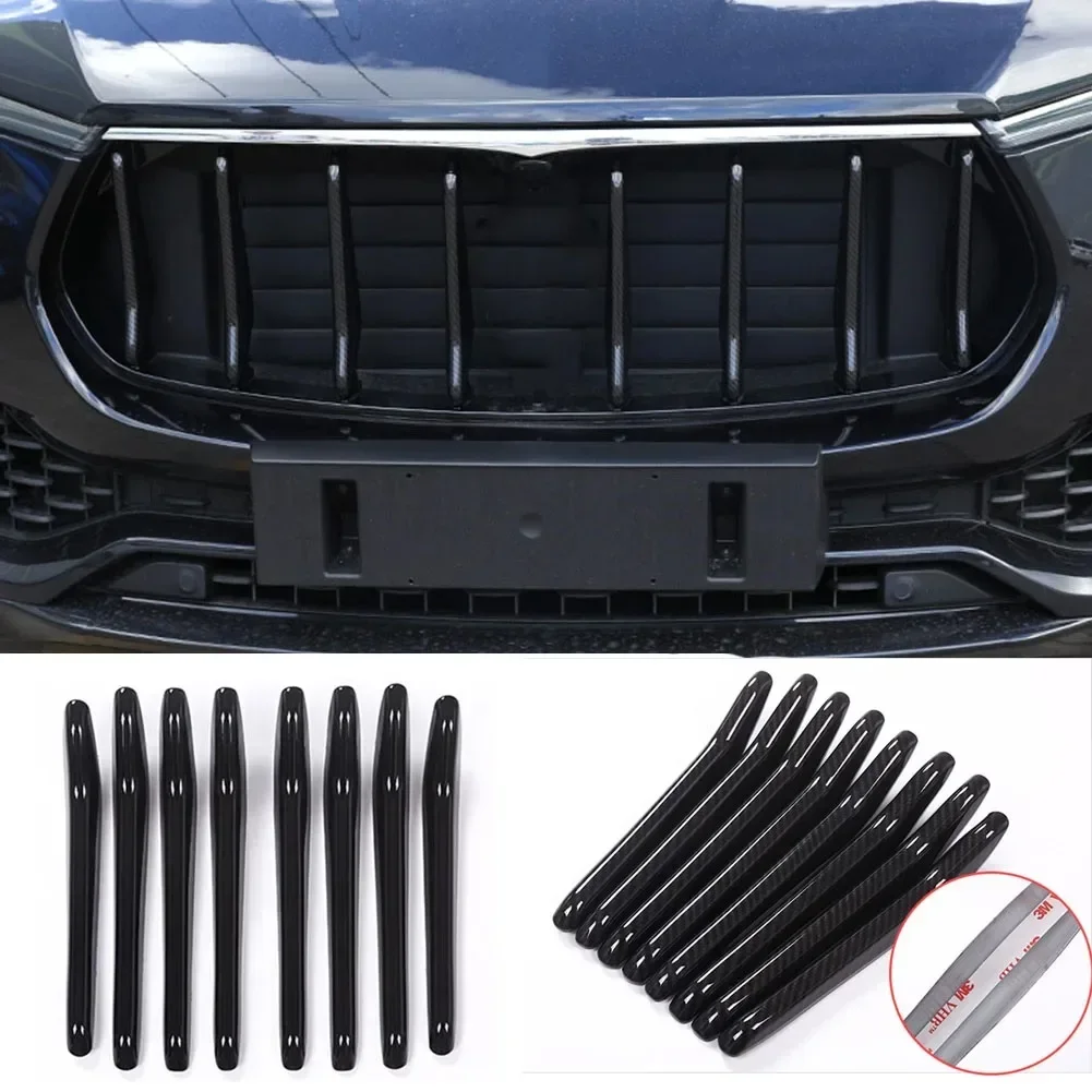 8 PCS Carbon Front Central Grill Grille Decoration Strips For Maserati Levante