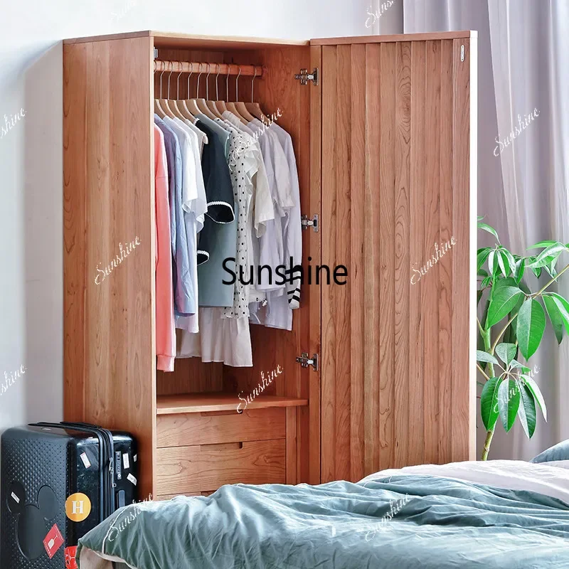 YNordic solid wood veneer wardrobe, simple and modern, small bedroom furniture