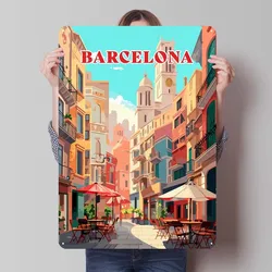 A Day in Barcelona City Skyline Metal Poster Art Mural Vintage Metal Tin Sign for Wall Art Decoration Home Decoration Luxury