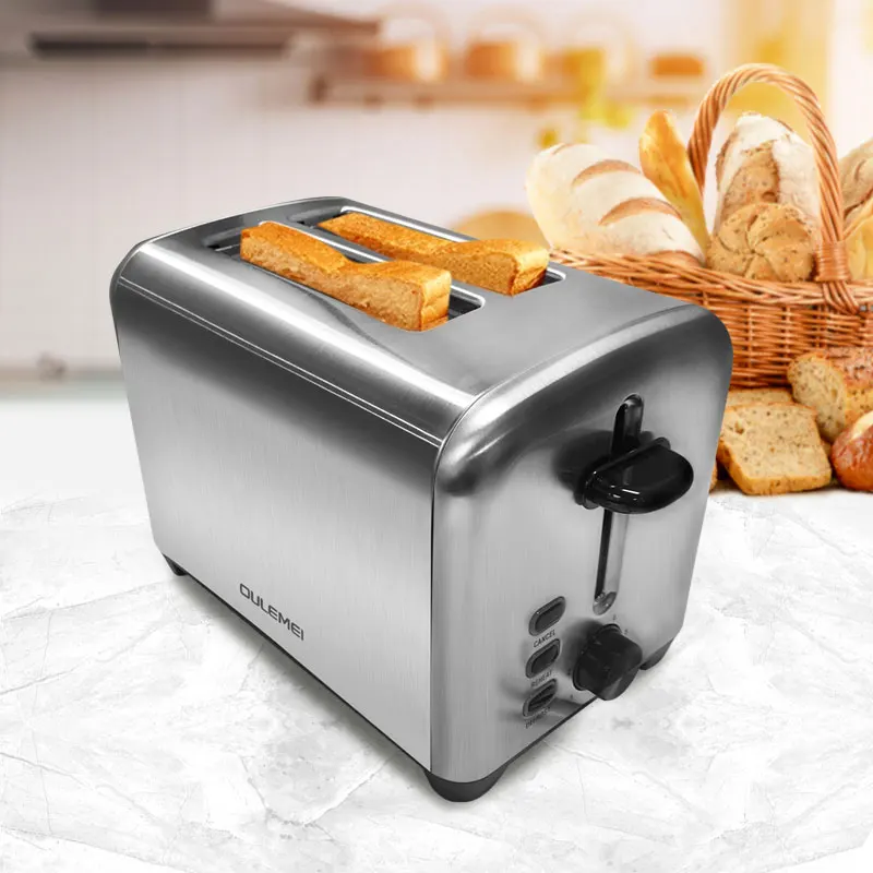 Kitchen 2 slices Automatic pop-up bread Electric toaster Stainless steel household appliances