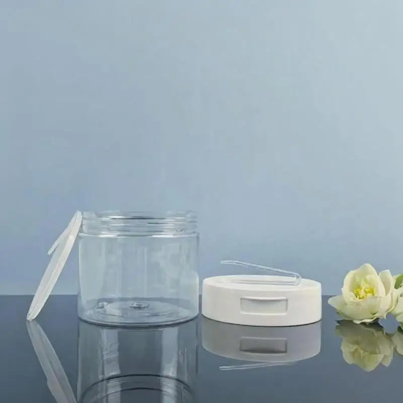 Make-up-Entferner-Pads im Glas mit Pinzette, runder, transparenter Behälter, leere Flaschen, Flasche mit breitem Mundstück und Klappe, Aufbewahrung für Lotion – Detail 6