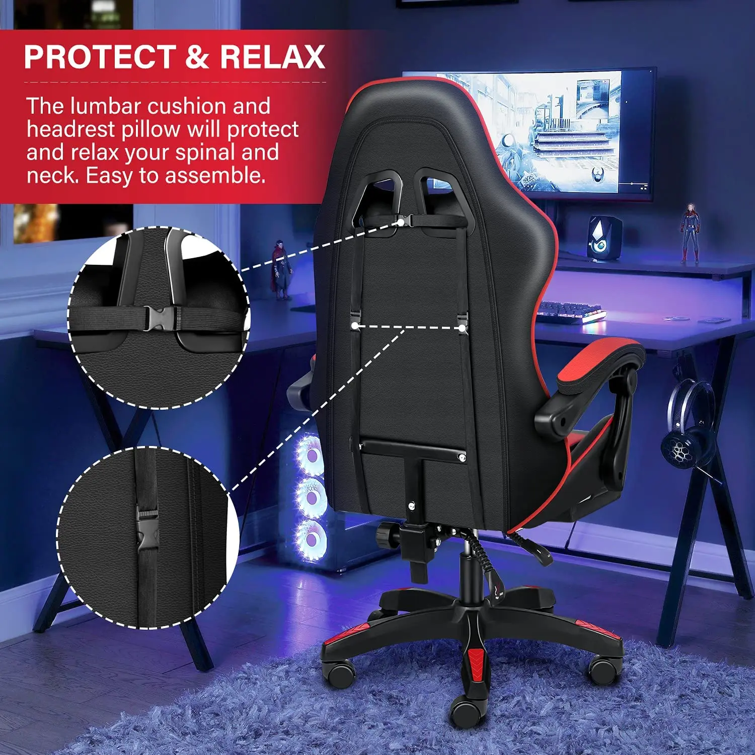 YSSOA Racing Gaming Office High Back Computer Ergonomic Adjustable Swivel Recliner Chair W/Headrest Lumbar Support&Footrest