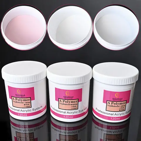 120ML Acrylic Nail Art Powder Clear Pink White Carving Crystal Polymer Professional Long-Lasting UV Polish Extend/Dipping Dust *