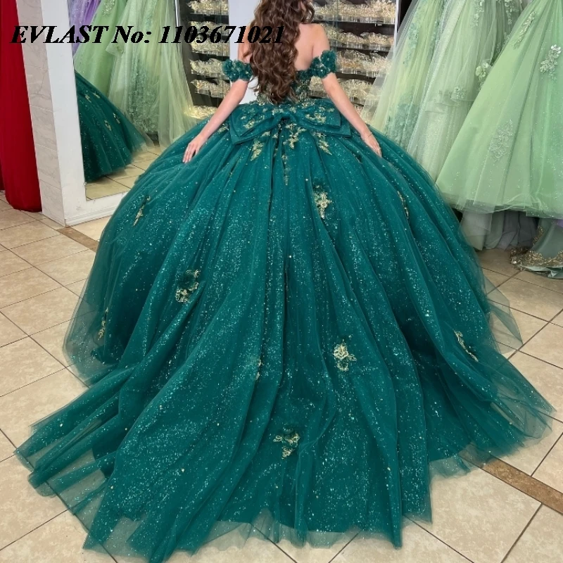 EVLAST индивидуальное черновато-зеленое платье Quinceanera, бальное платье, золотое кружевное платье с аппликацией и бисером, Sweet 16, Vestidos De 15 Anos SQ608