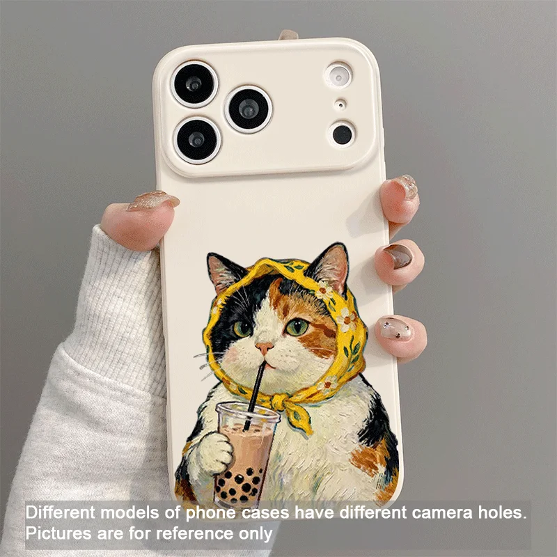 Funny Cartoon Animal Cat Couple Printed Phone Case for iPhone 17 Pro Max 16 15 14 13 12 11 Mini X XR XS MAX 7 8 Plus Soft Cover view 5