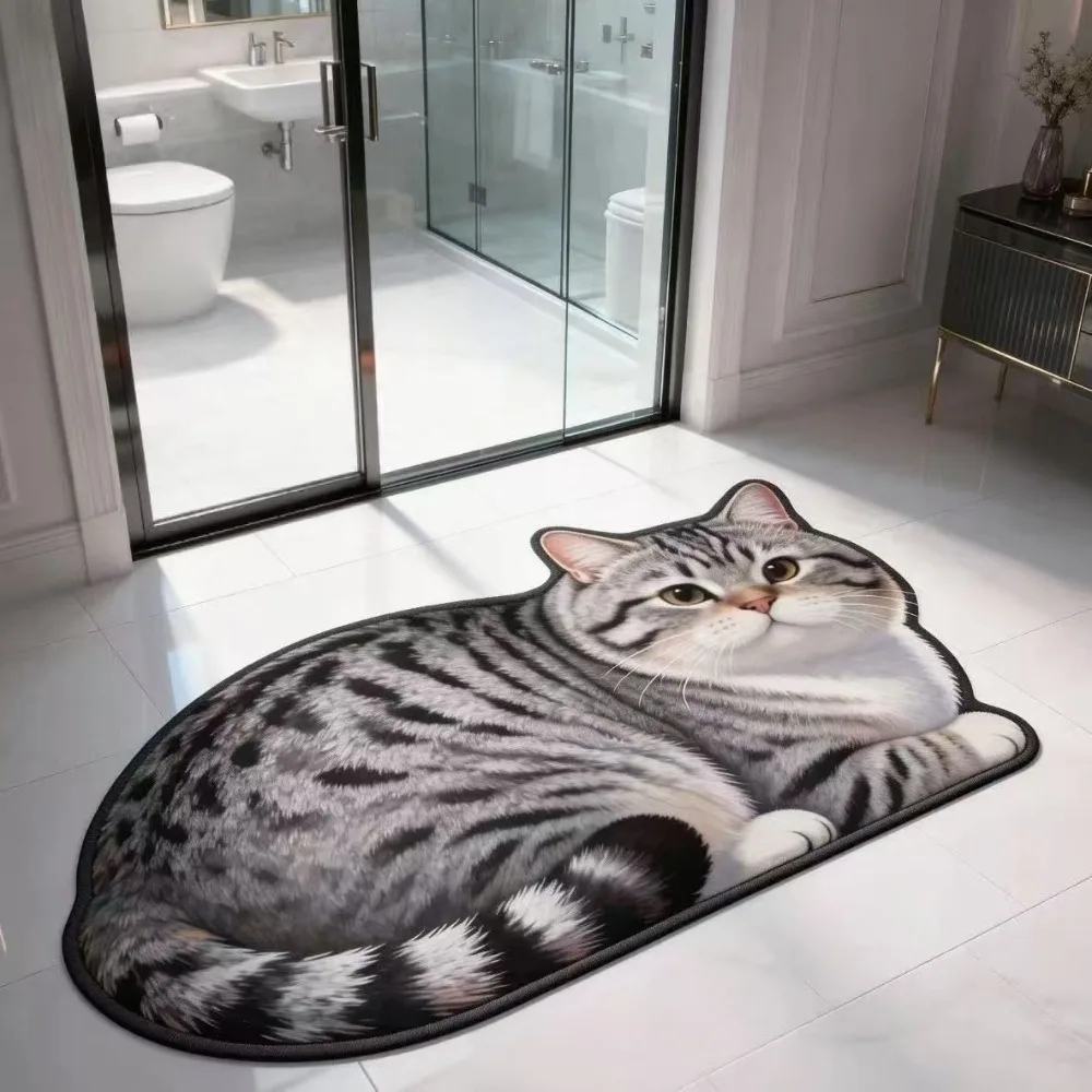 36*60cm Cute Cat Floor Mat Ragdoll/Cow Cat Water-absorbing Bathroom Carpet Non-slip Soft Bedroom Door Small Rug Table Bedside