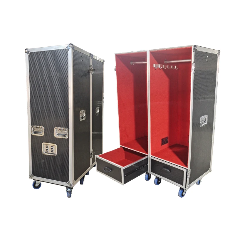 Waterproof wardrobe custom twin door flight case with drawer for equipment storage