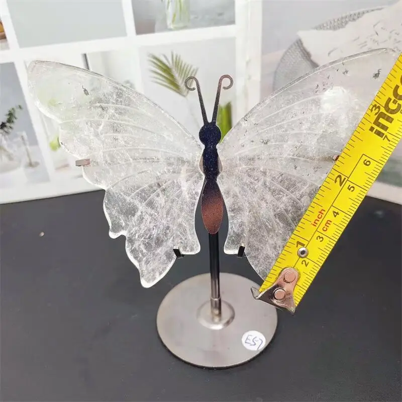 Natural Clear Quartz Butterfly Wing Carving Crafts Healing Stone Gifts Home Ornament Decoration 1pair