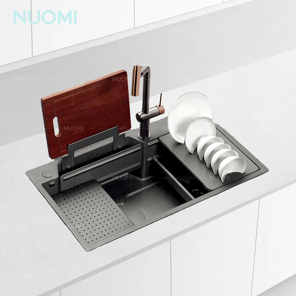 NUOMI WRIGHT Nano Black Kitchen Sink Accessories 304 Stainless Steel Handmade Large Modern Multifunction Kitchen Sink Undermount