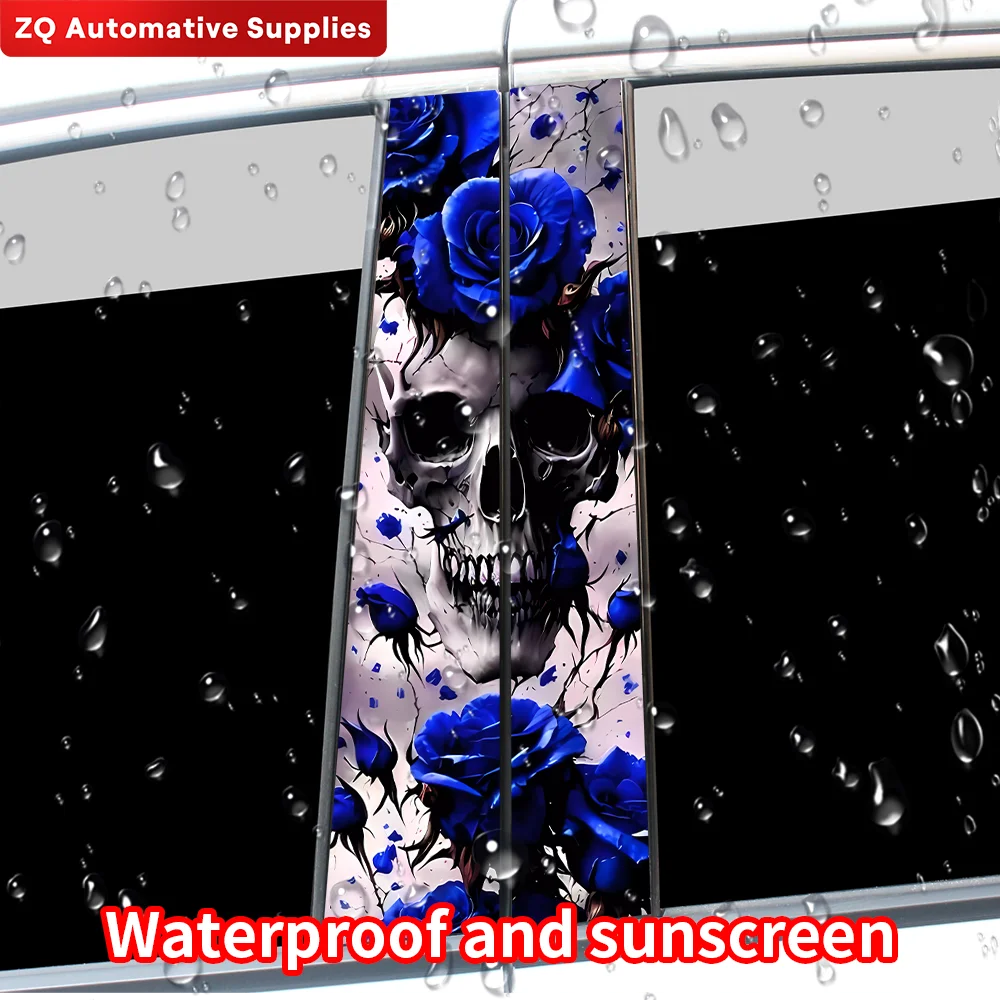 Skull and Rose Car Stickers Auto B Pillar Waterproof Funny Decoration Cover Scratches Sunscreen Car Doors Pillar Vinyl Decals