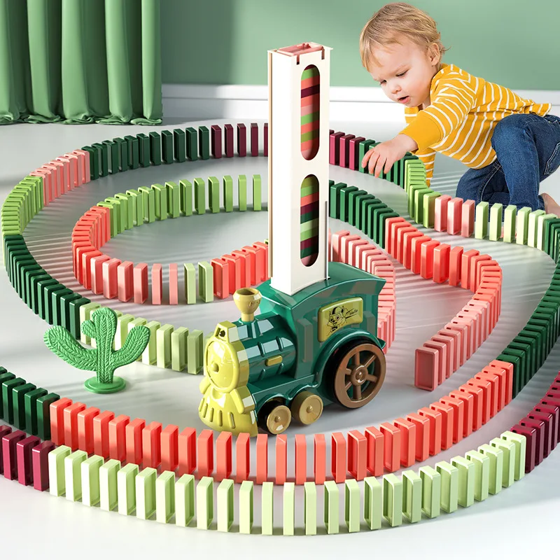 Kids Electric Domino Train Car Set Sound Light Automatic Laying Colorful Dominoes Brick Blocks Game Educational DIY Toy Gift