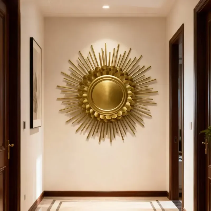 for Golden Luxury Modern Wrought Iron Round Wall Mirror Suitable for Living Room Home Decoration