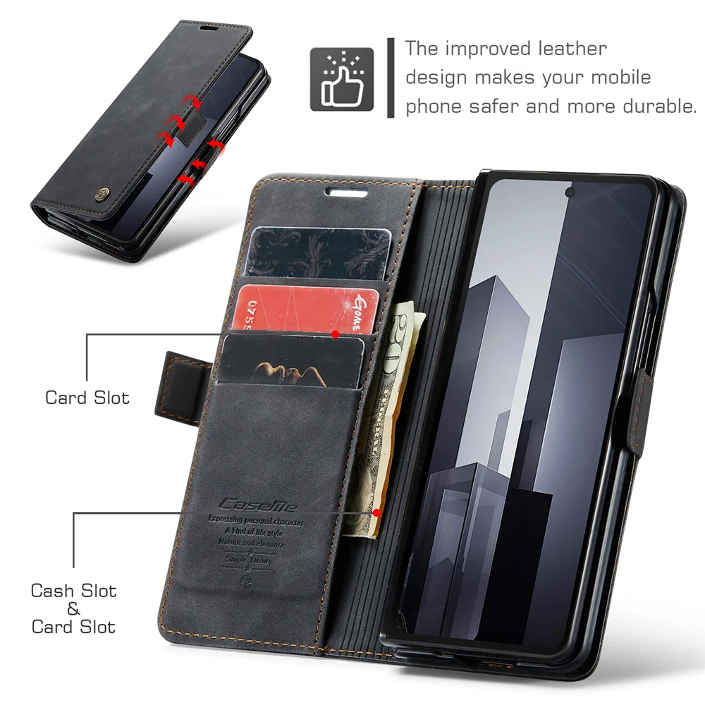 Wallet Case for Samsung Galaxy Z Fold 7 6 Fold5 4 Leather Flip Purse Book Coque Retro Vintage Card Slots Rfid Blocking