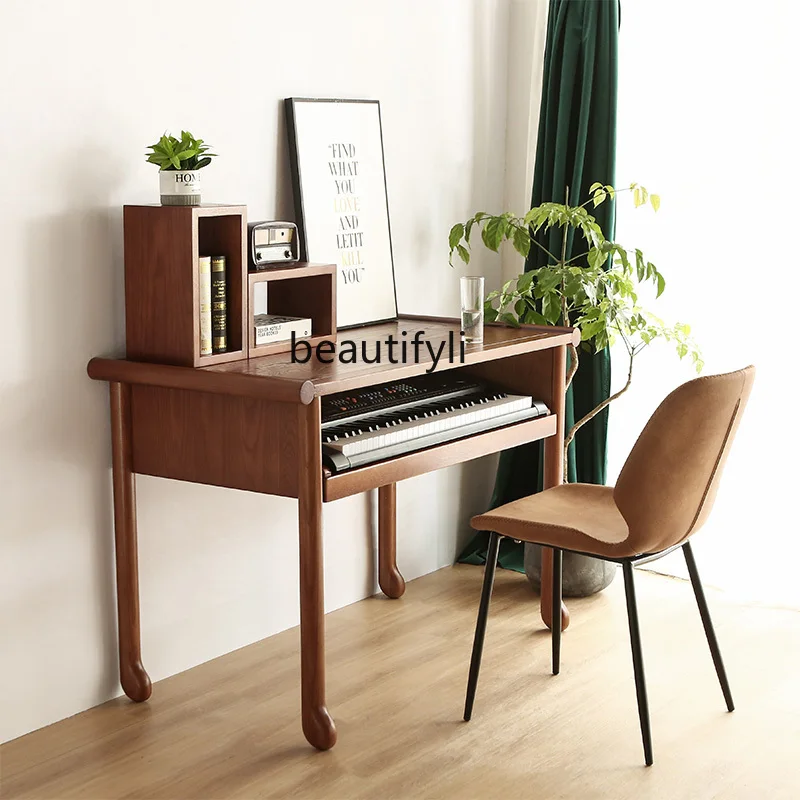 Solid Wood Piano Table Recording Studio Desk Electric Piano Storage Table Singer Composer Musical Note Mixer Music Table