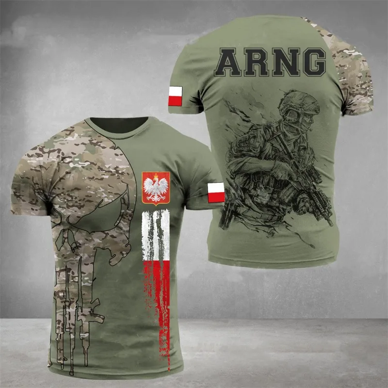 Men\'s T-Shirt Summer Short Sleeve 3D Printed Poland Soldier Veteran Harajuku Loose Top T-Shirt Men\'s Oversized Clothing 6XL