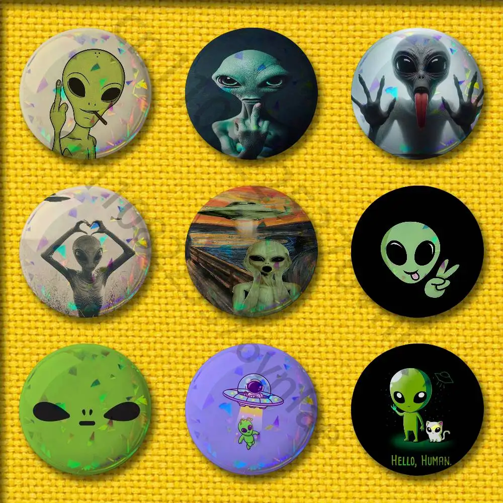 

Funny Space UFO Alien Thing Badges 75mm 25mm 44mm 32mm 58mm Round Pin Brooch Souvenir Clothes Cosplay Gift Accessories