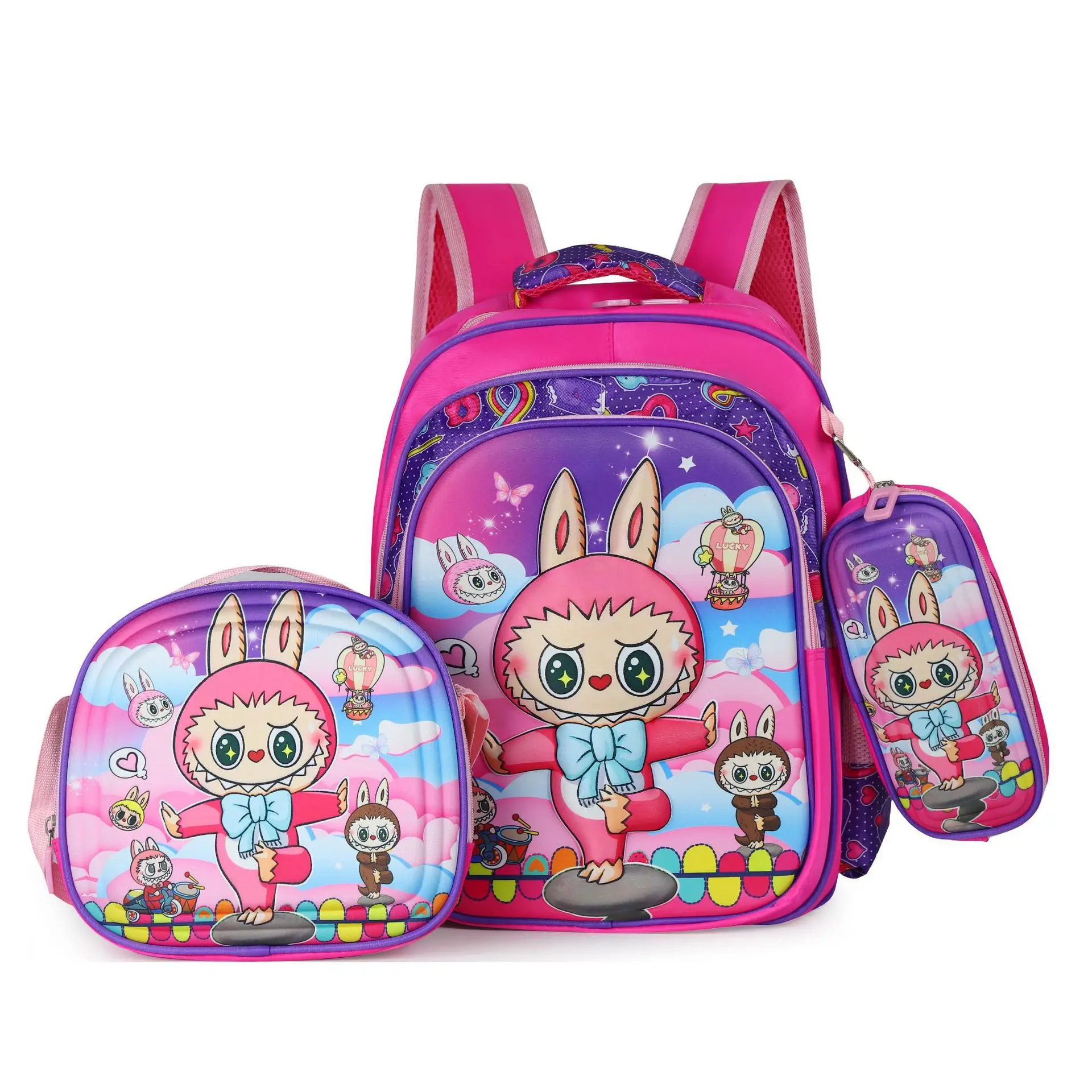 

Children Boy Girl Backpack LABUBU Lunch Box Bag Pencil case Children New 3pcs Schoolbag Messenger Bag Pull Rod Schoolbag