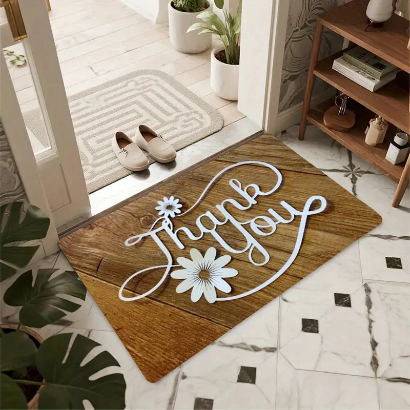 Vintage Wood Grain Door Mat Heart Thank You Pattern Non Slip Floor Carpet For Entryway Living Room Shop Decoration