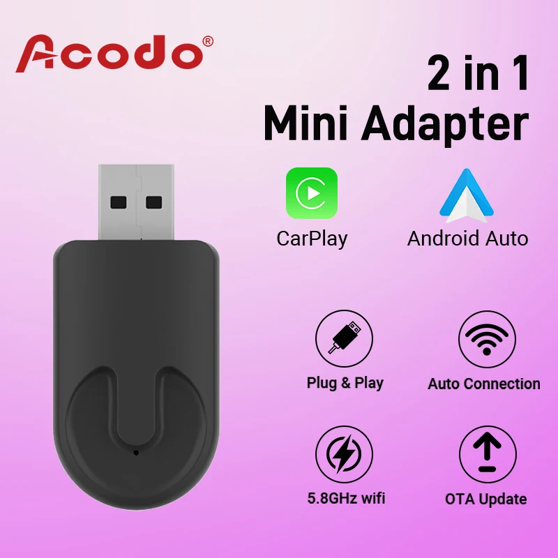 Acodo NEW 2in1 Wireless CarPlay Android Auto Wireless Adapter Smart USB Dongle Mini Box Plug And Play WiFi Fast Connect