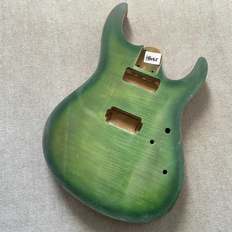 HB045 Green Flamed Maple Unfinished 6 String Electric Guitar Body in Solid Redwood Right Hand Custom Tremolo and Bridges for DIY