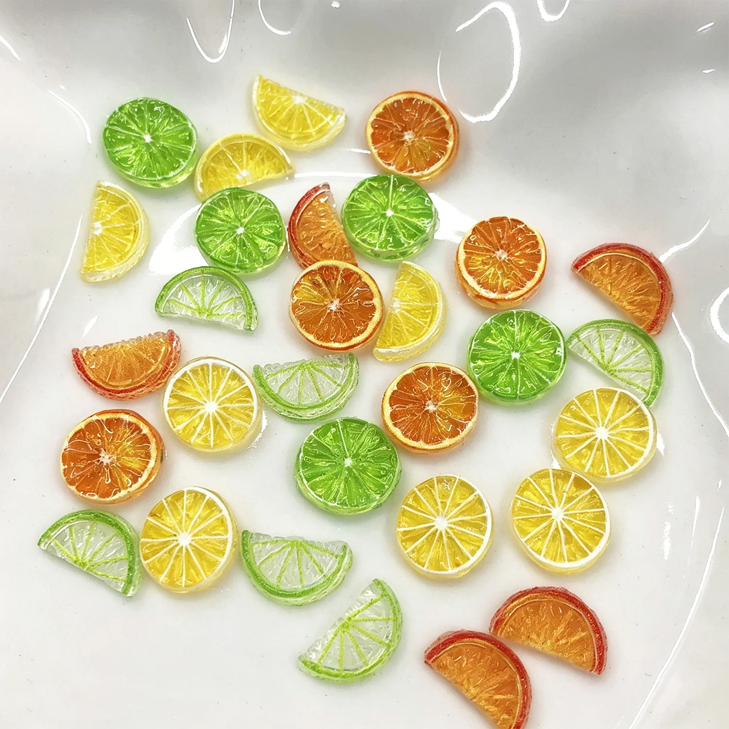 Mix 30Pcs 3D Resin Fruit Nail Charms, Realistic Lemon Lime Orange Slices Nail Art Decorations, Summer Cute Mini Nail Accessories
