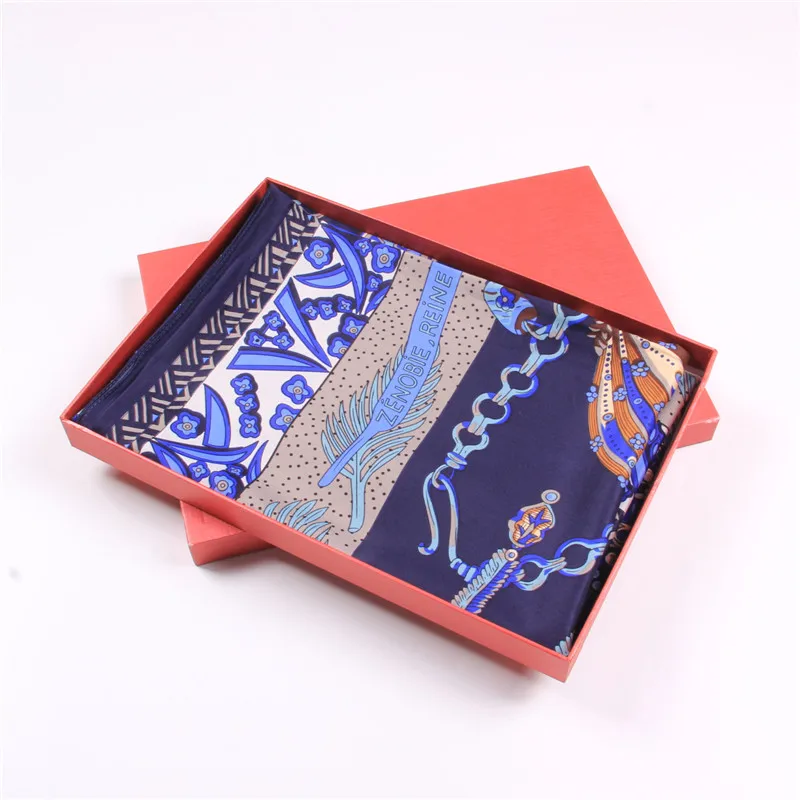 POBING Silk Scarf Women Large Shawls Retro Necklace Print Stoles Square Bandana Luxury Kerchief Scarf Female Foulards 130CM