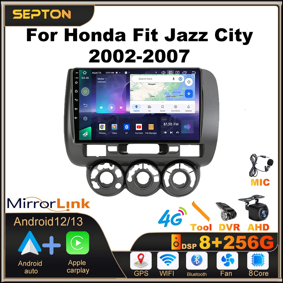 

SEPTON 8+128G Android 12 Car Radio For Honda Fit Jazz City 2002-2007 Multimedia Video Player Carplay Auto Stereo GPS Headunit