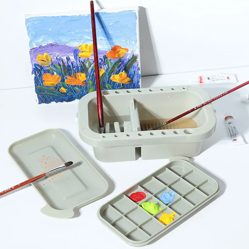 Multifunctional Portable Pen Wash Container, Art Student Color Mixing Supplies, Drawing Packaging, Pigment Moisturizing Box